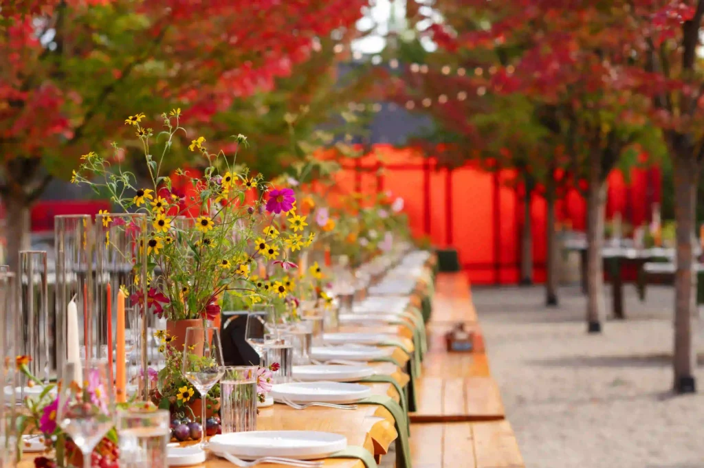 Garden patio wedding table at winery