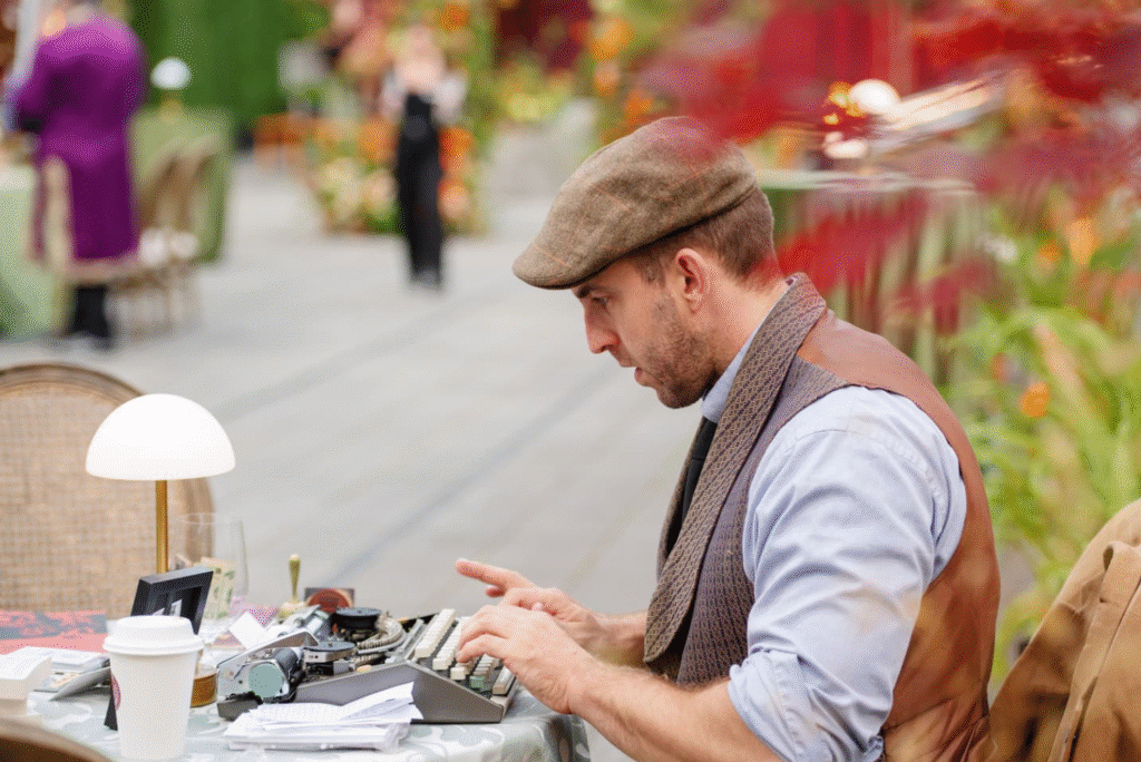 Poet on a vintage typewriter