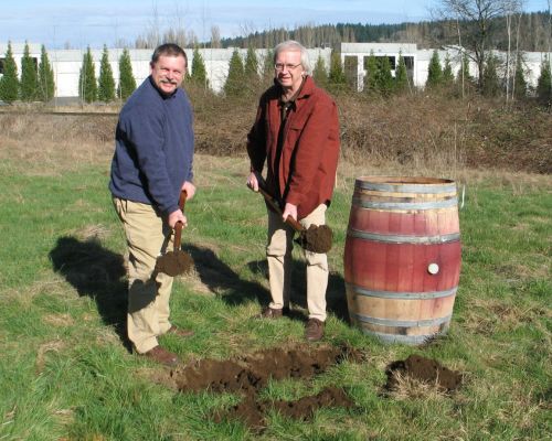 Mike Januik and Tom Alberg breaking ground on the new Novelty Hill-Januik winery in Woodinville.